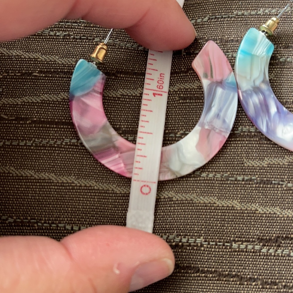 Pink/White/Aqua/Purple Watercolor Epoxy Earrings - Picture 7 of 7